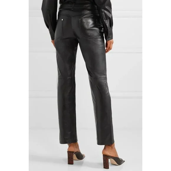 MICHAEL KORS COLLECTION PANTS BLACK LEATHER STRAIGHT LEG PANELED sz 4